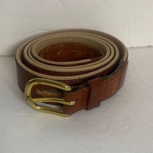 Leather Man Top Grain Leather Belt Fish Embroidered Canvas Back Brass Buckle